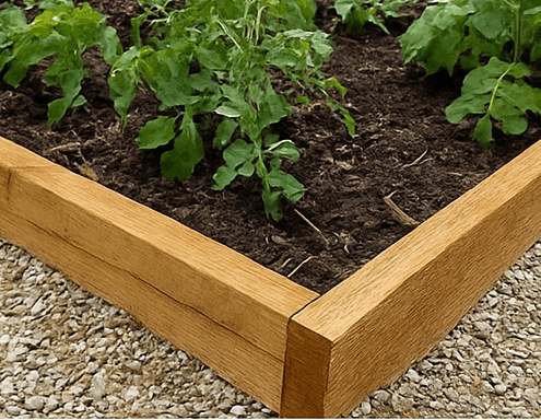 bordure de potager décorative fabriquée avec des traverses en chêne.
